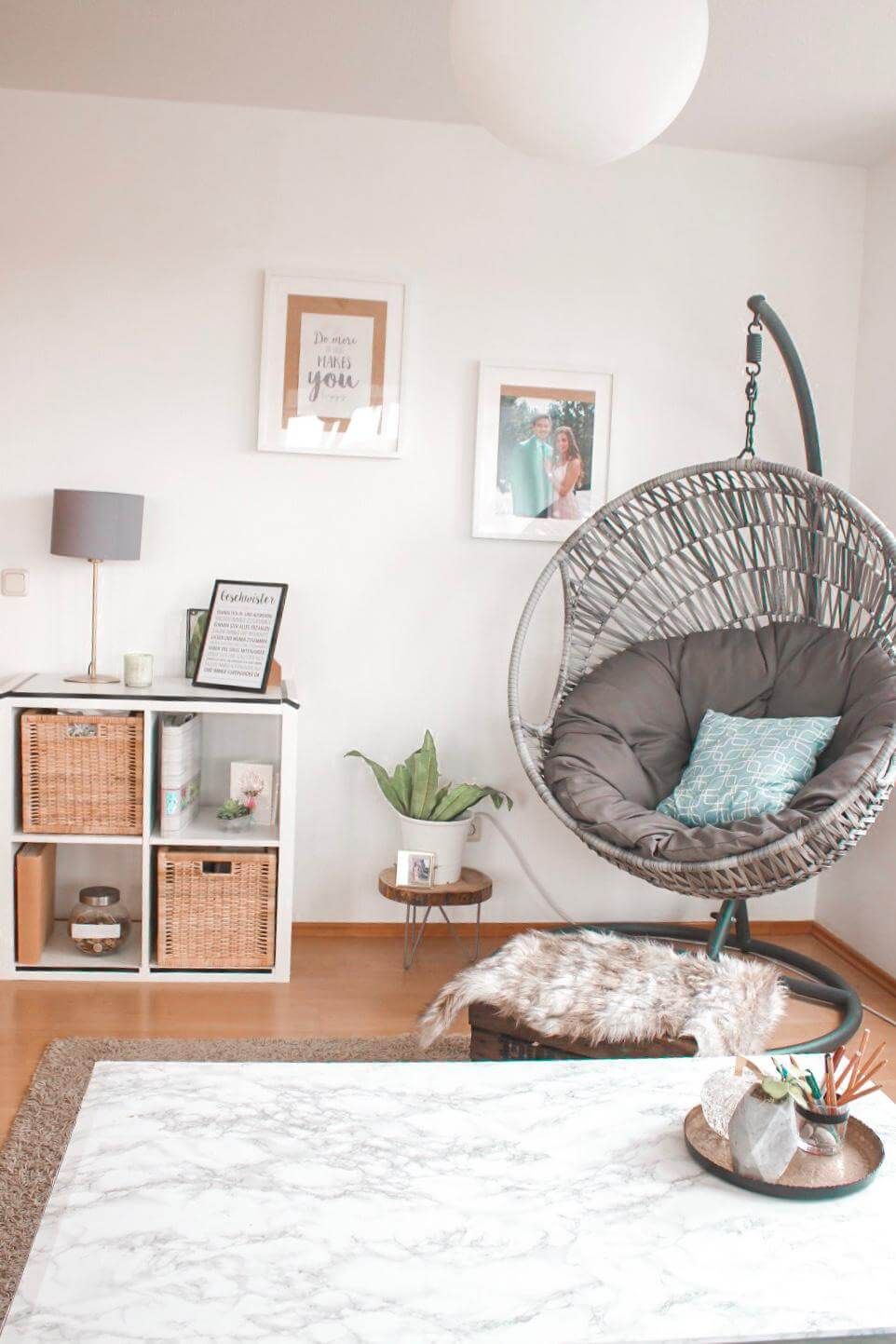 5 interior design tips- tropical boho living room and hanging chair