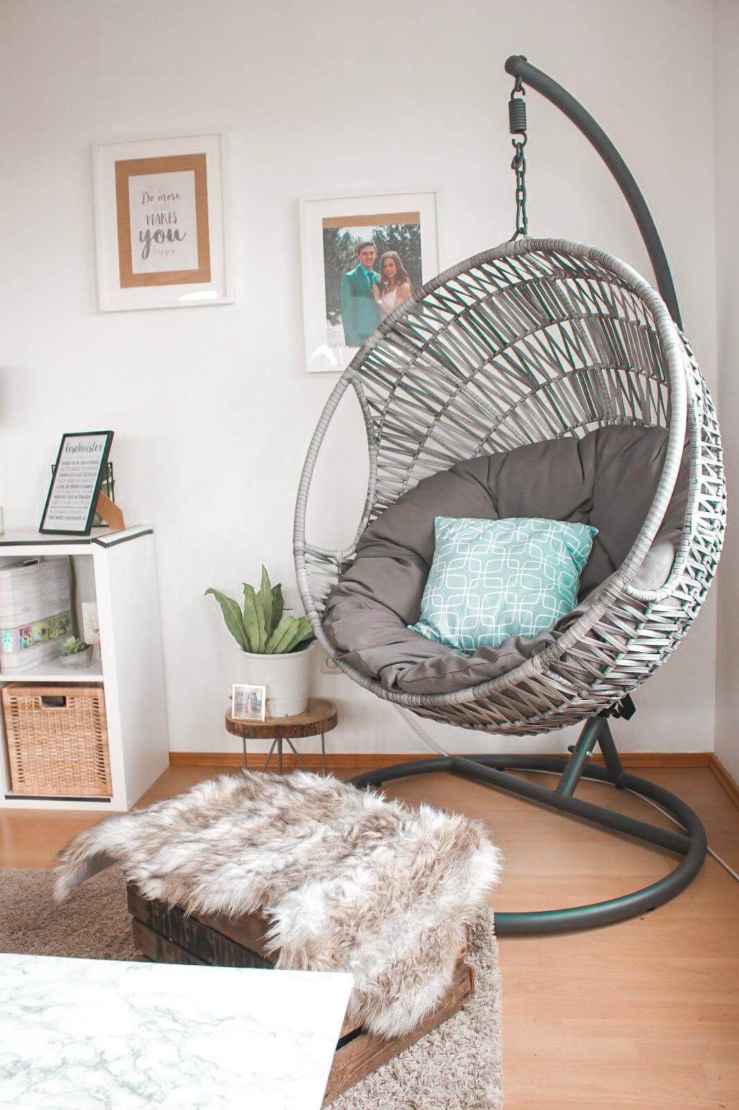 5 interior design tips- Tropical Boho living room and hanging chair