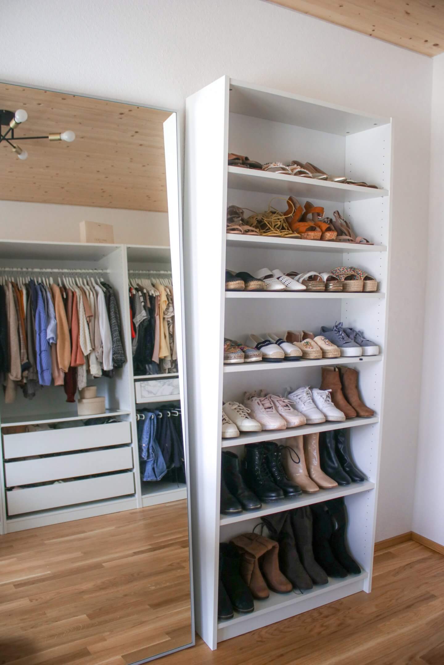 Ikea Billy as a shoe rack - perfect for walk-in closet & dressing room